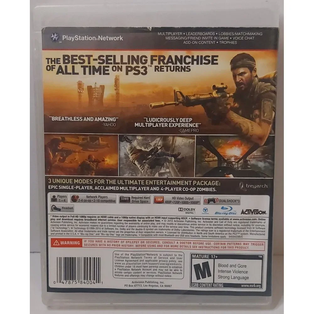 CALL Of DUTY- BLACK OPS MATURE 17+ PS3 (Sony‎ PlayStation 3 Rated E10#10B8